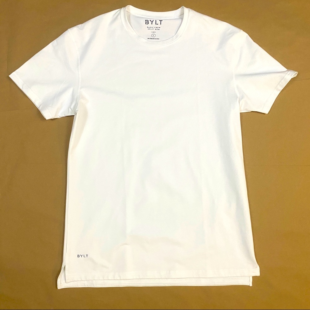 Large split-hem white LUX t-shirt. Pre-owned but in excellent condition.